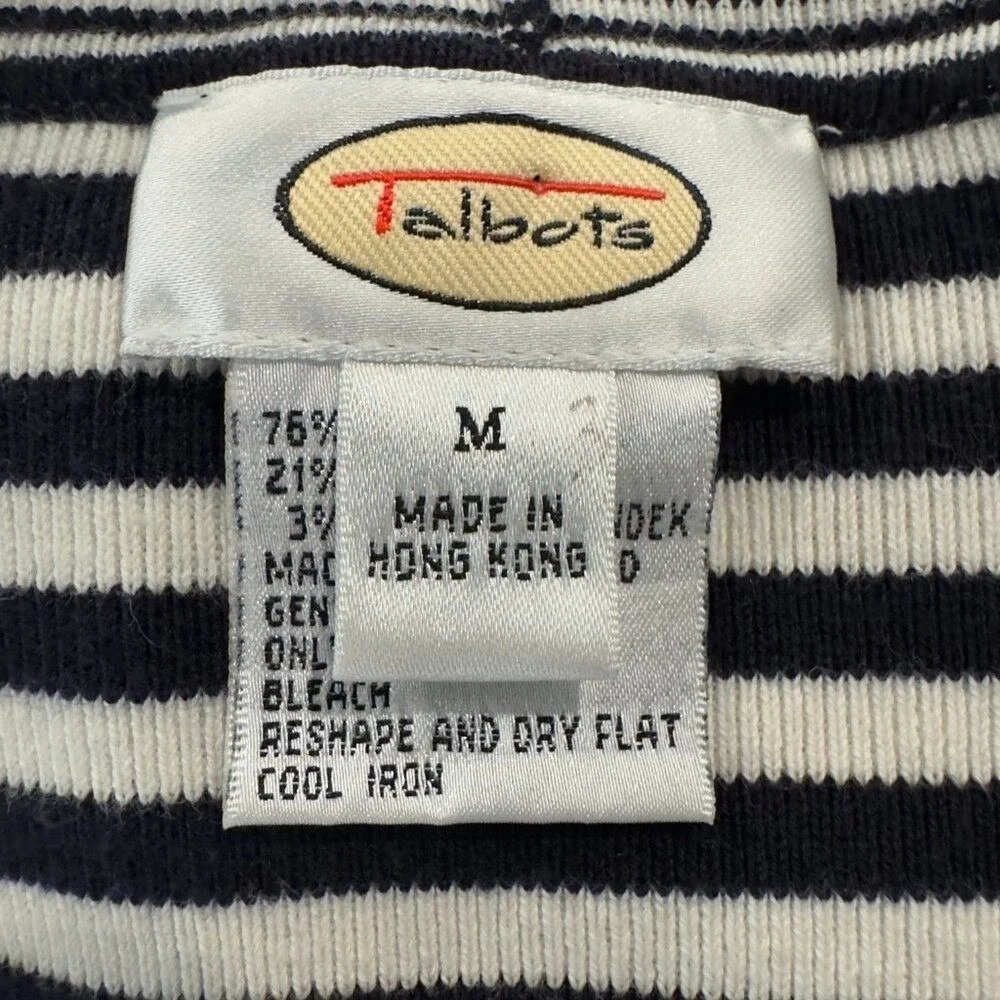 Talbots Striped Cardigan Women's Medium Black White Cropped Preppy Businesswear - Picture 5 of 7